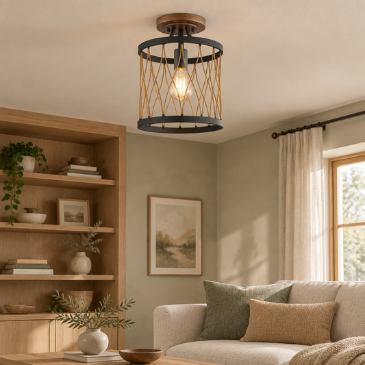Gallery Direct Heston Ceiling Lamp installed in a softly lit room