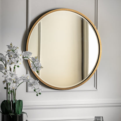 Gallery Direct Higgins Round Mirror Antique Gold displayed in a styled interior
