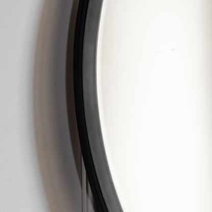 Gallery Direct Higgins Round Mirror Black, close-up of the mirror and frame details