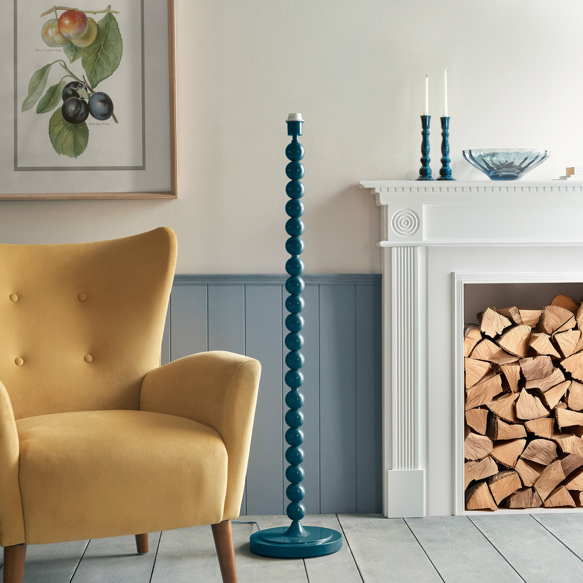 Gallery Direct Higgledy Floor Lamp Base Gloss Marlin Blue Paint, styled in a room setting