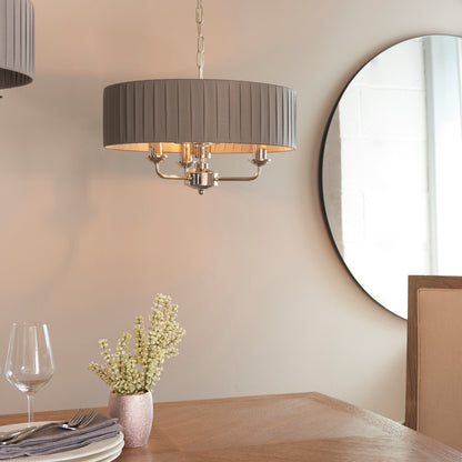 Gallery Direct Highclere 3 Pendant Lght Nckel & Chrcoal, styled in a room setting
