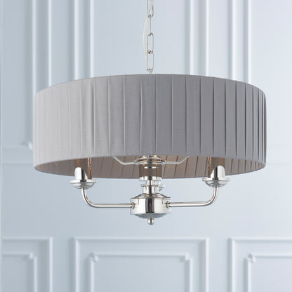 Gallery Direct Highclere 3 Pendant Lght Nckel & Chrcoal, close-up of the finish and design
