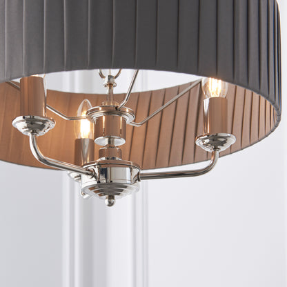 Gallery Direct Highclere 3 Pendant Lght Nckel & Chrcoal, close-up of the finish and design