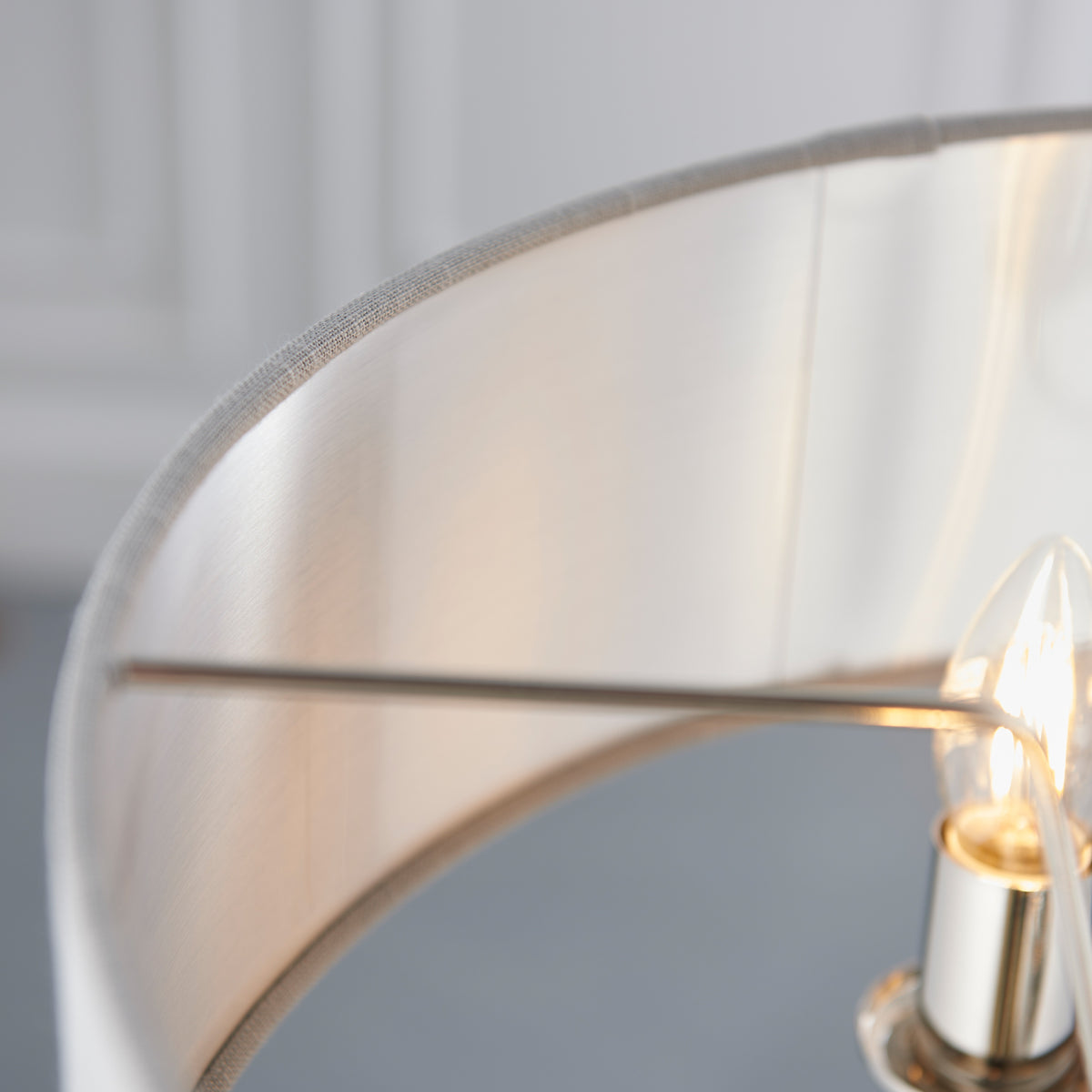 Gallery Direct Highclere 3 Pendant Lght Nickel&Chrcoal, close-up of the finish and design