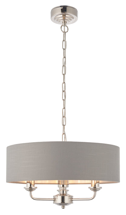 Gallery Direct Highclere 3 Pendant Lght Nickel&Chrcoal, complete product view on a white background