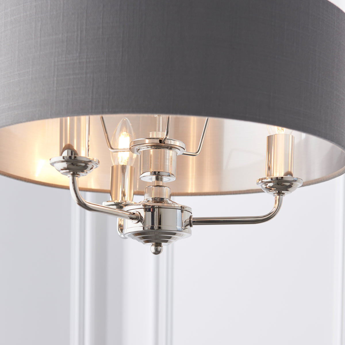 Gallery Direct Highclere 3 Pendant Lght Nickel&Chrcoal, close-up of the finish and design