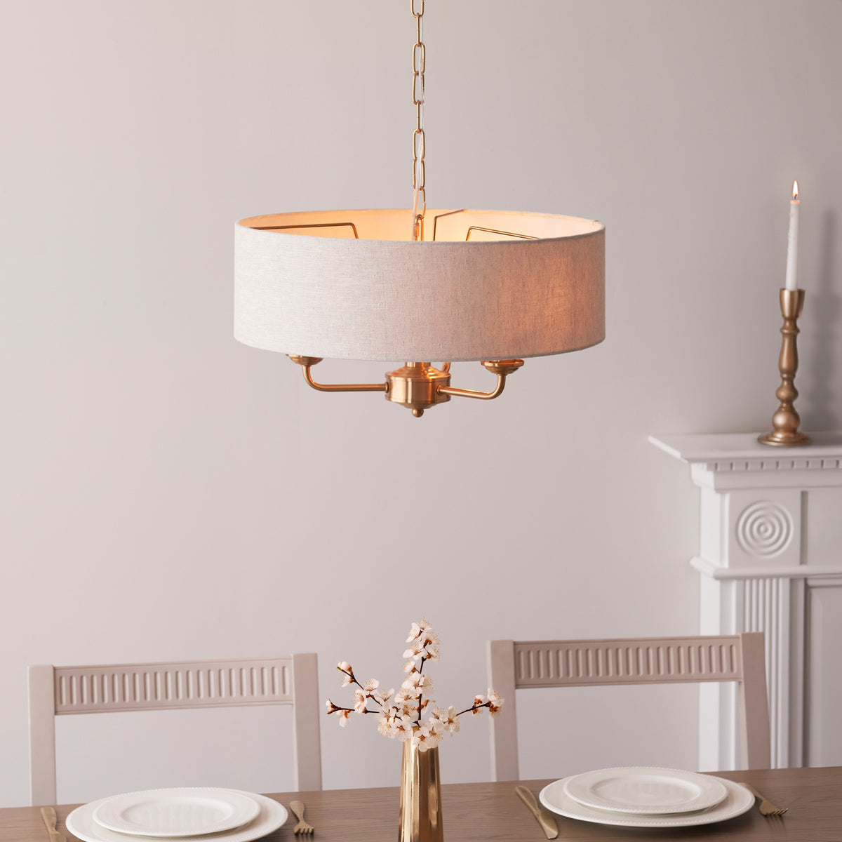 Gallery Direct Highclere 3 Pendant Vintage Brass, styled in a room setting