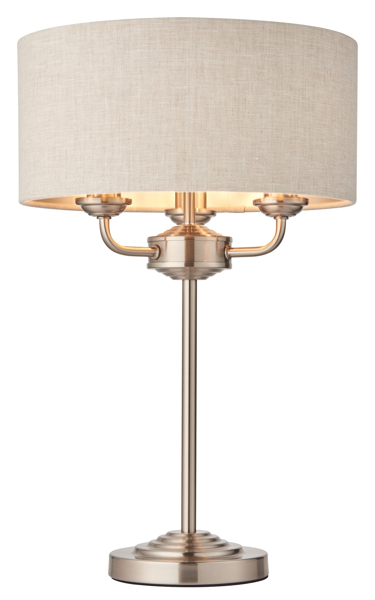 Gallery Direct Highclere 3 Table Light Chrome & Natural Linen, complete product view on a white background