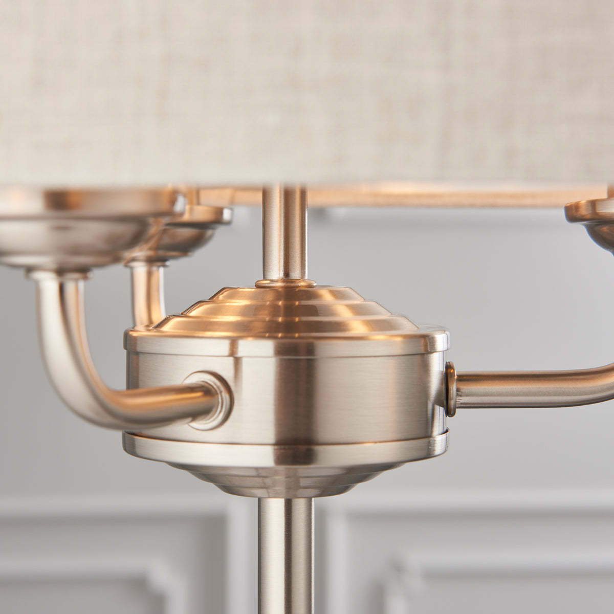 Gallery Direct Highclere 3 Table Light Chrome & Natural Linen, close-up of the finish and design