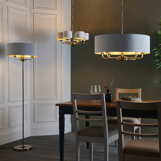 Gallery Direct Highclere 6 Pendant Light Antique Brass Large, styled in a room setting