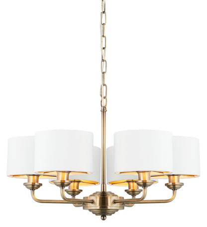 Gallery Direct Highclere 6 Pendant Light Antique Brass Large, complete product view on a white background