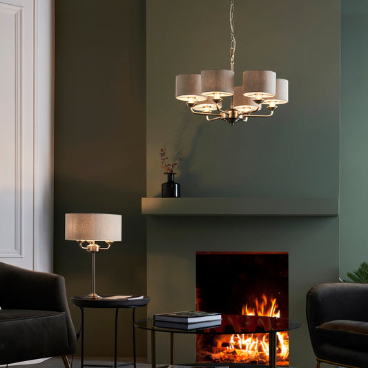 Gallery Direct Highclere 6 Pendant Light Chrome, styled in a room setting
