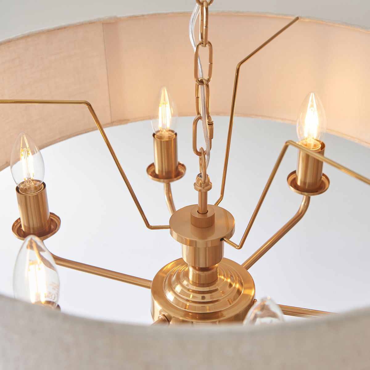 Gallery Direct Highclere 6 Pendant Vintage Brass, close-up of the finish and design