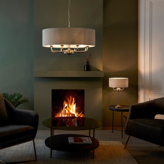 Gallery Direct Highclere 8 Pendant Light Chrome, styled in a room setting