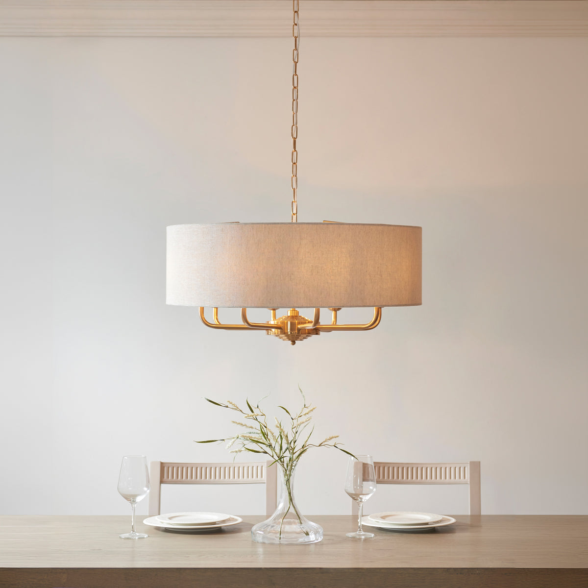 Gallery Direct Highclere 8 Pendant Light Vintage Brass, styled in a room setting