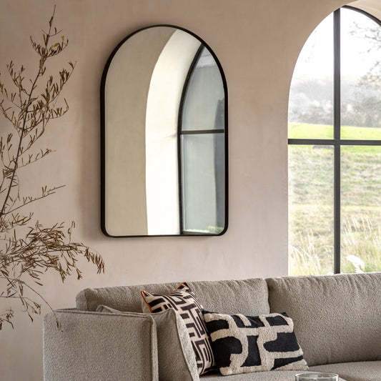Gallery Direct Holworth Arch Mirror Black displayed in a styled interior