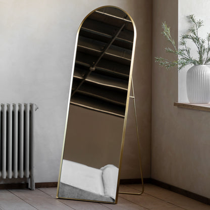Gallery Direct Holworth Cheval Mirror Gold displayed in a styled interior