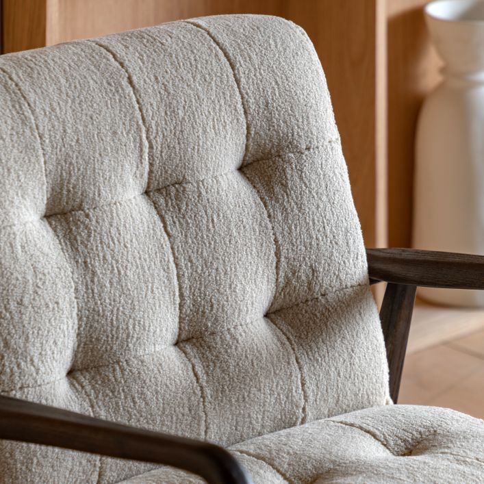 Gallery Direct Humber Armchair in Cream Faux Sheepskin fabric with a dark wooden frame
