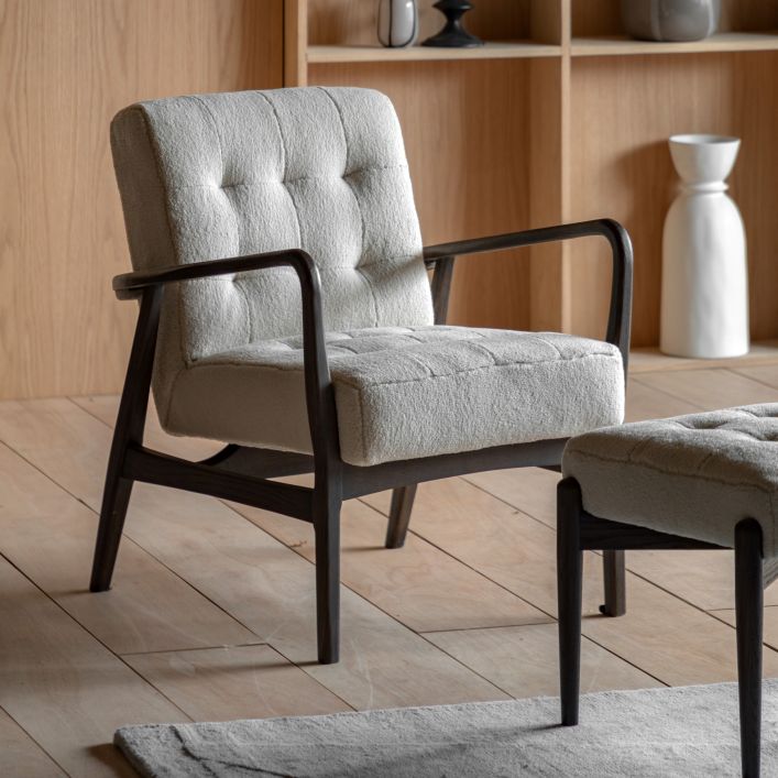 The Gallery Direct Humber Armchair in Luxurious Cream Faux Sheepskin fabric with a dark wooden frame