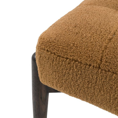 Gallery Direct Humber Footstool in Ochre Faux Sheepskin fabric and dark wooden legs