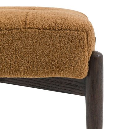 Gallery Direct Humber Footstool in Ochre Faux Sheepskin with dark wooden base and legs