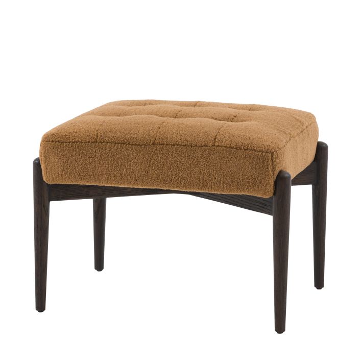 Gallery Direct Humber Footstool in tactile Ochre coloured Faux Sheepskin, with dark wooden legs 