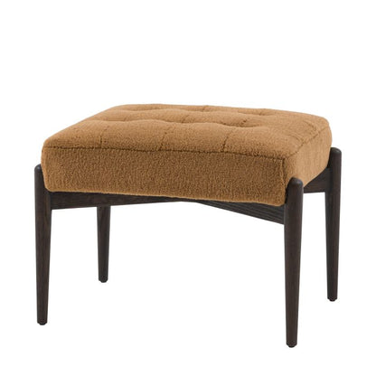 Gallery Direct Humber Footstool in tactile Ochre coloured Faux Sheepskin, with dark wooden legs 