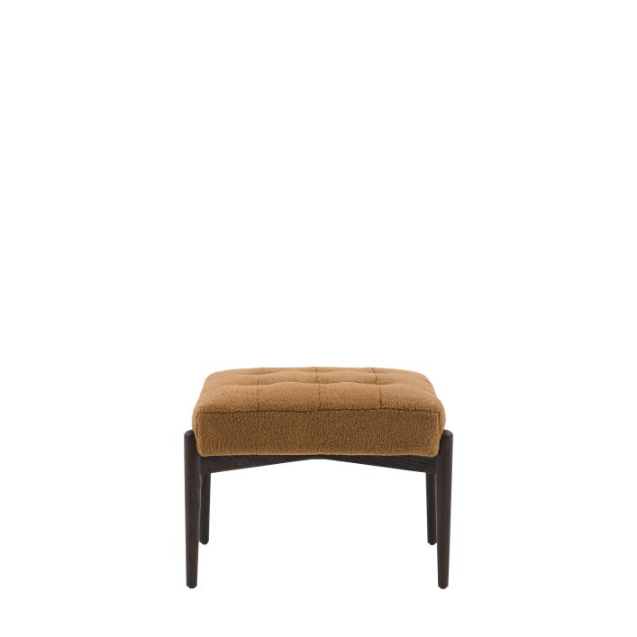 Gallery Direct Humber Footstool in Ochre Faux Sheepskin with dark wooden base and legs