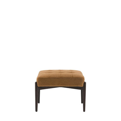 Gallery Direct Humber Footstool in Ochre Faux Sheepskin with dark wooden base and legs