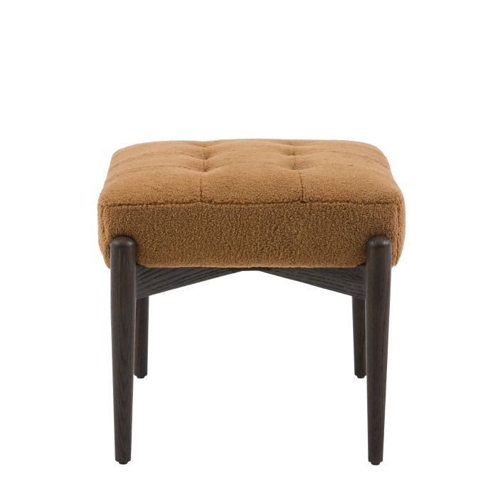 Gallery Direct Humber Footstool in Ochre Faux Sheepskin fabric with dark wood legs