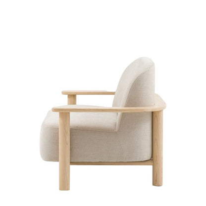 Gallery Direct Husby 2 Seater Sofa upholstered in a Willow Dusty natural colour material, with a light wooden frame