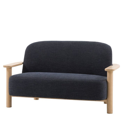 The Gallery Direct Husby 2 Seater Sofa is upholstered in Willow Pacific blue linen fabric with a modern and minimalistic light wooden frame