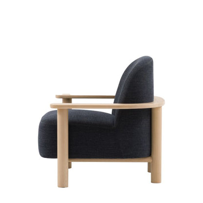 Gallery Direct Husby Armchair in Willow Pacific blue padded upholstery with a light wood minimalist frame