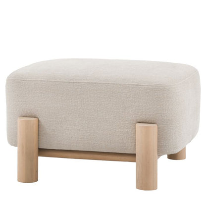 Gallery Direct Husby Footstool with a light wood base, is upholstered in Willow Dusty natural coloured fabric