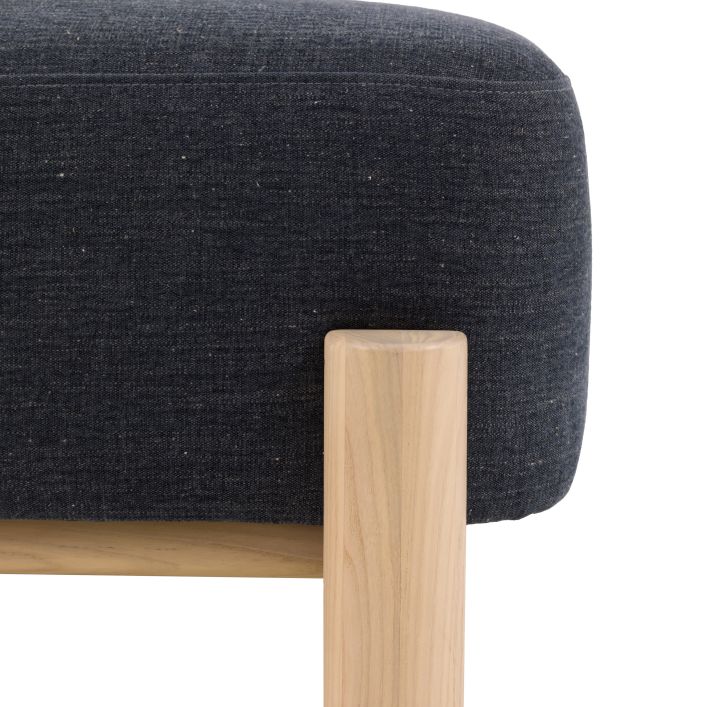 Gallery Direct Husby Footstool upholstery in a Willow Pacific blue linen fabric, with light wood base