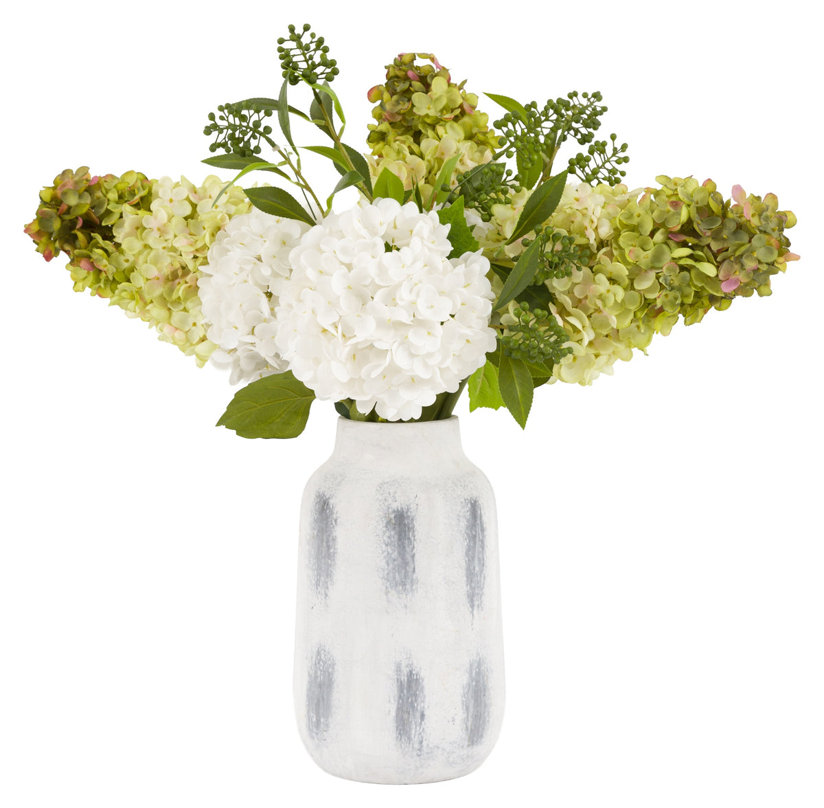 Gallery Direct Hydrangea Floral Vase Arrangement Green, complete product view on a white background
