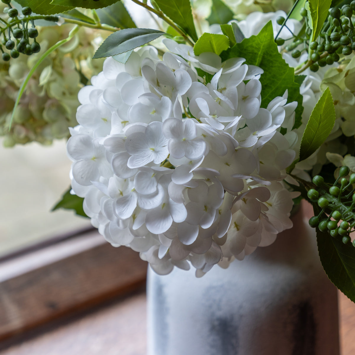 Gallery Direct Hydrangea Floral Vase Arrangement Green, close-up showing its finish and detail