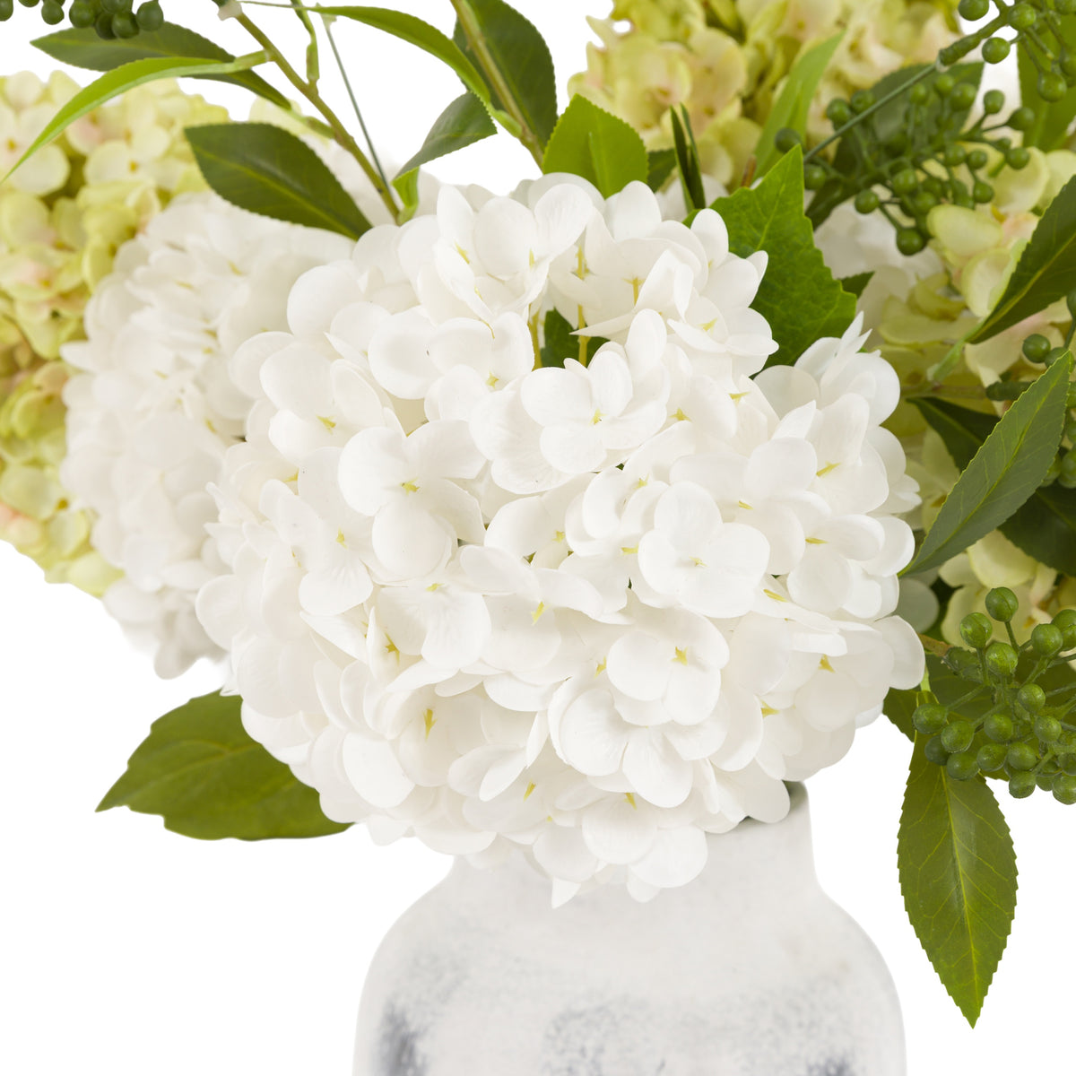 Gallery Direct Hydrangea Floral Vase Arrangement Green, close-up showing its finish and detail