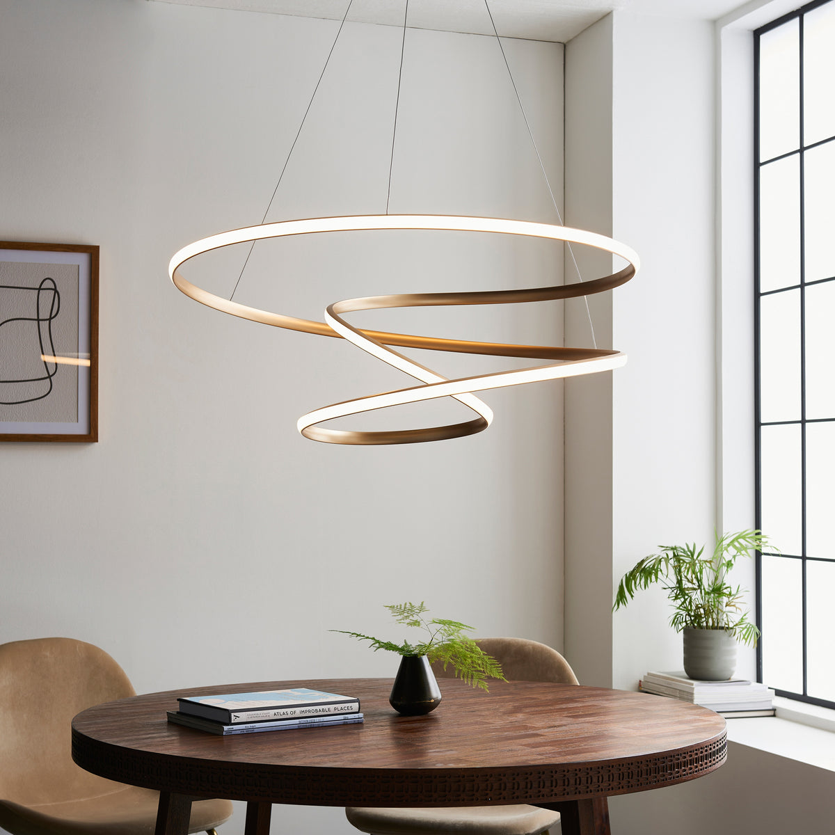 Gallery Direct Idaho Pendant Gold, styled in a room setting