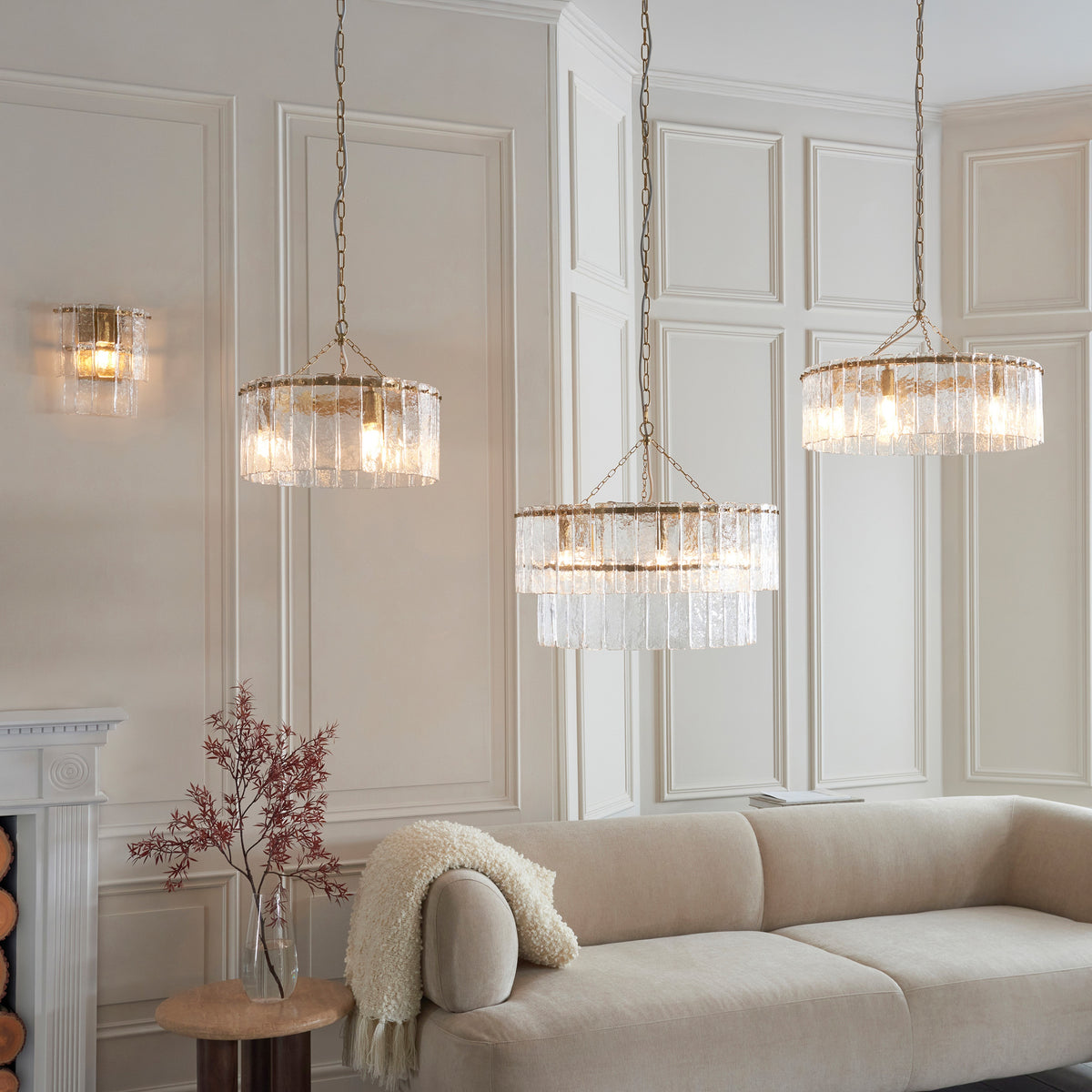 Gallery Direct Karine 5 Pendant Light Brushed Aged Brass, styled in a room setting