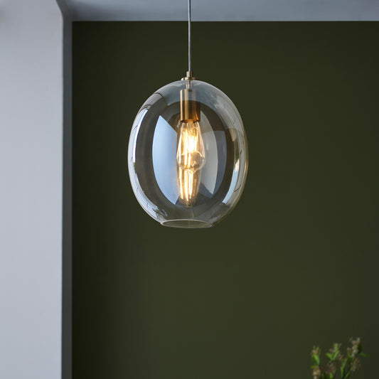 Gallery Direct Kelda Oval Pendant Satin Brass Champagne, styled in a room setting