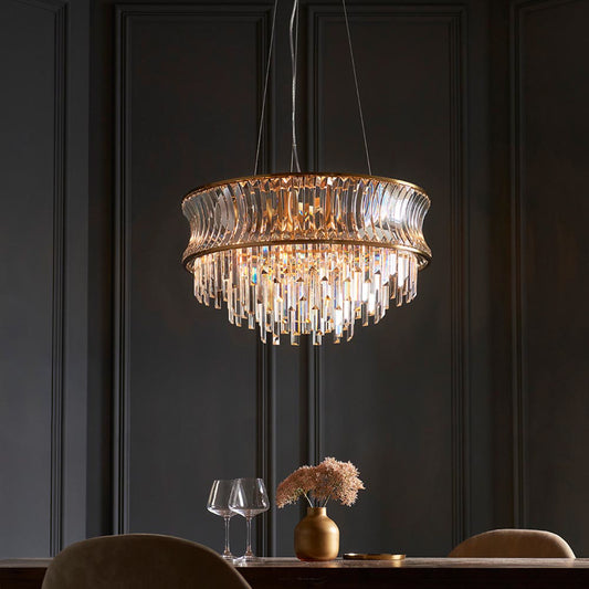 Gallery Direct Kensington 9 Pendant Light Brushed Brass, styled in a room setting