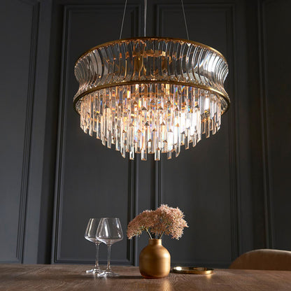 Gallery Direct Kensington 9 Pendant Light Brushed Brass, styled in a room setting