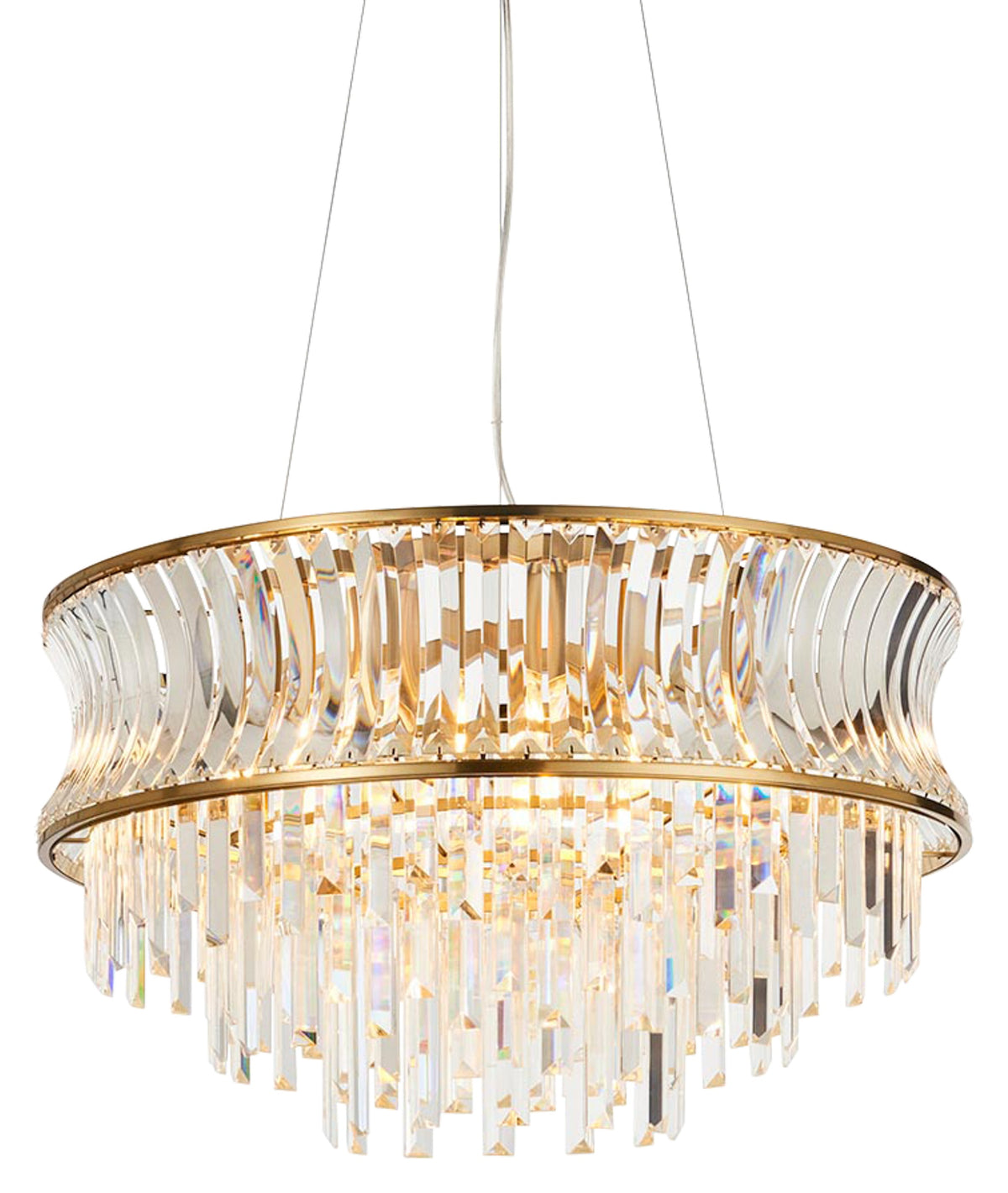 Gallery Direct Kensington 9 Pendant Light Brushed Brass, complete product view on a white background