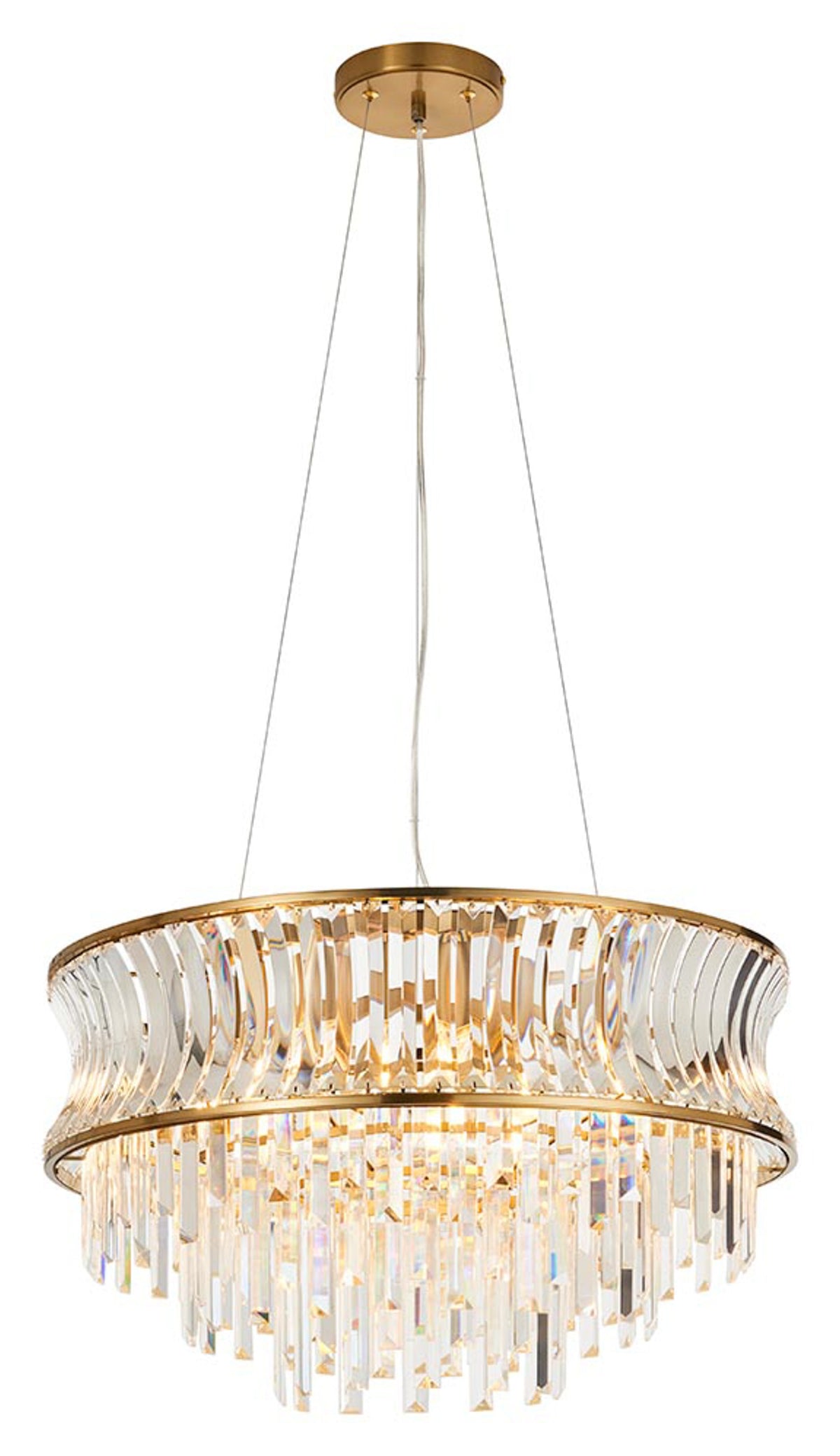 Gallery Direct Kensington 9 Pendant Light Brushed Brass, complete product view on a white background