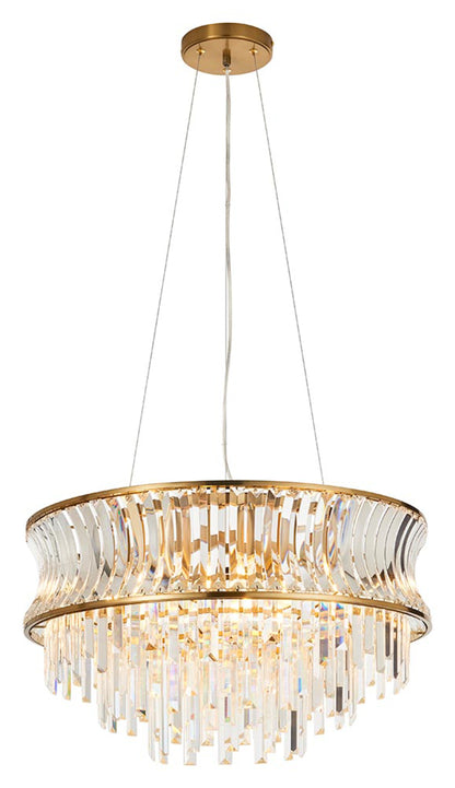 Gallery Direct Kensington 9 Pendant Light Brushed Brass, complete product view on a white background