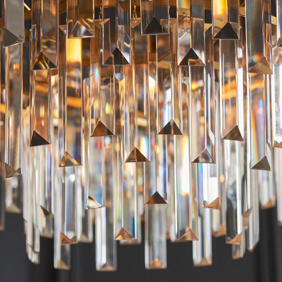 Gallery Direct Kensington 9 Pendant Light Brushed Brass, close-up of the finish and design