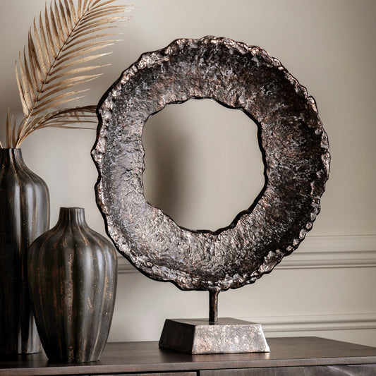 Gallery Direct Keoni Circle Sculpture Copper, styled in a supplier lifestyle setting