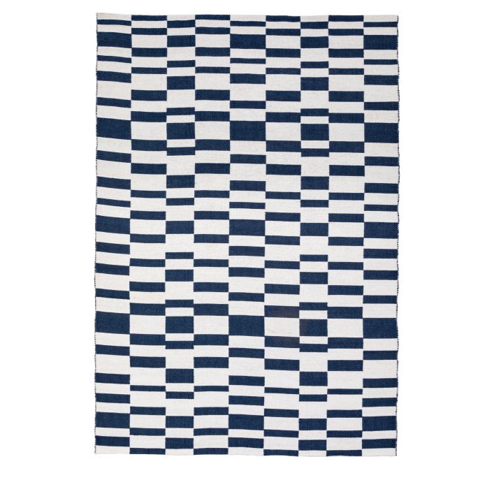 Gallery Direct Kingston Jacquard blue and white check pattern design, with a hand tufted pile, measures 1600x2300mm