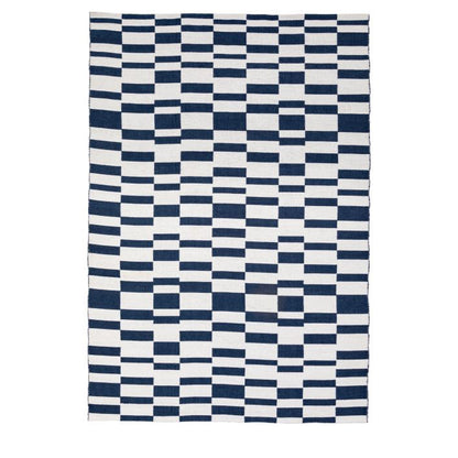 Gallery Direct Kingston Jacquard blue and white check pattern design, with a hand tufted pile, measures 1600x2300mm
